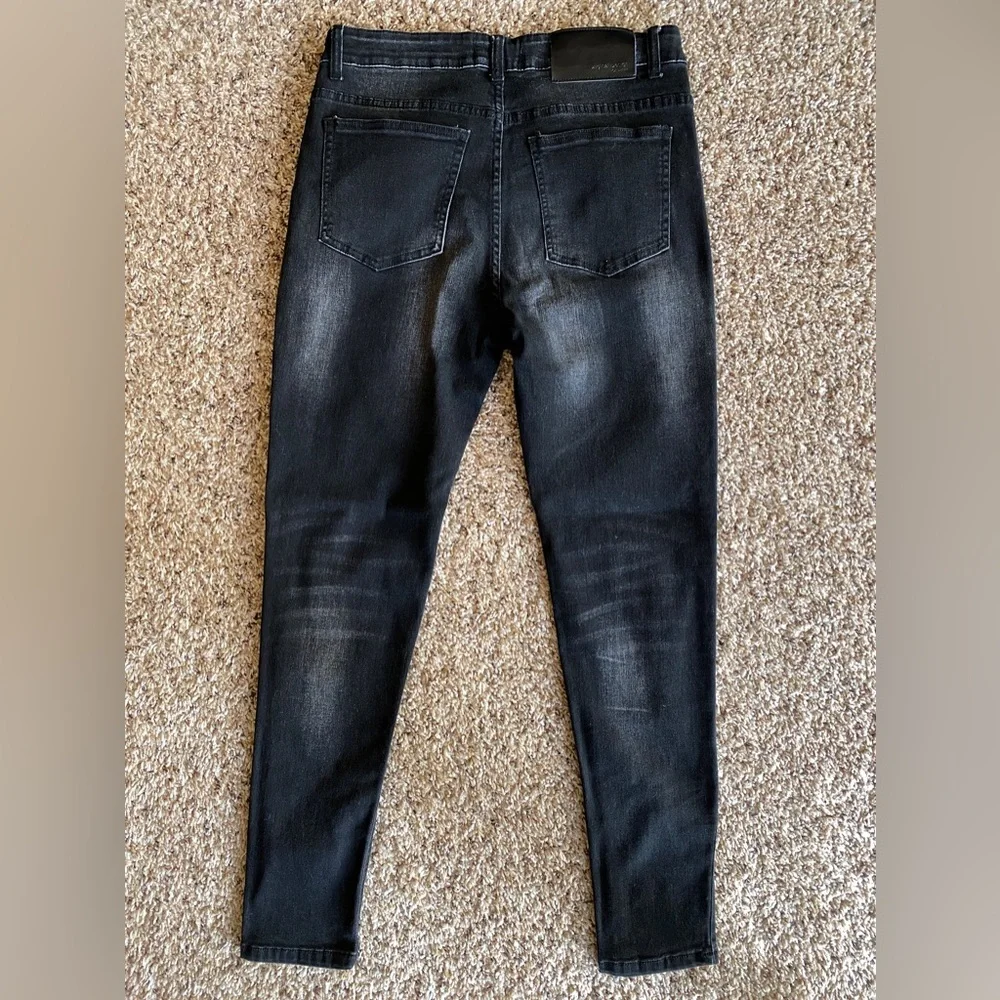 Original Design Skinny black distressed Jeans stone washed Stretchy men's W32